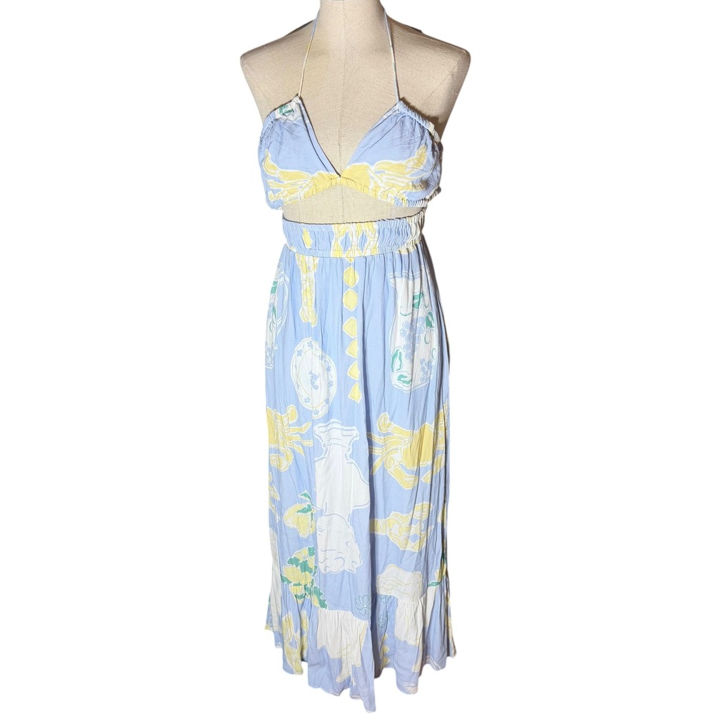 Sabo Skirt Blue Lobster Lemon Print Dress Halter Crop Top Maxi Skirt M 6